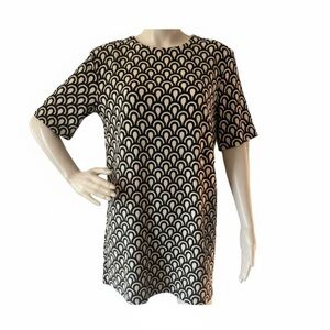 Zara Black and Cream Patterned Tunic long top or Mini Dress NWT